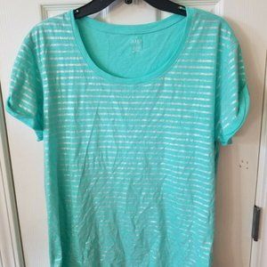 NWT ana Mint Silver Stripe Womens Dressy Tshirt Size: Large